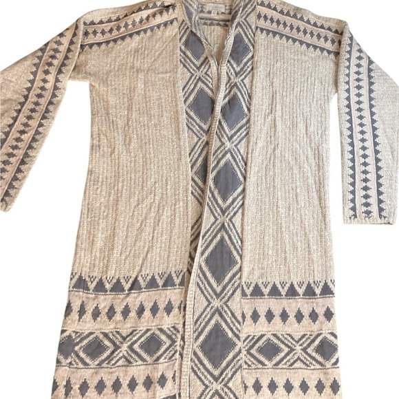 Size Large LUCKY BRAND Sweater LONG sleeved Tribal Taupe Olive Cardigan‎ NWT - Picture 2 of 11